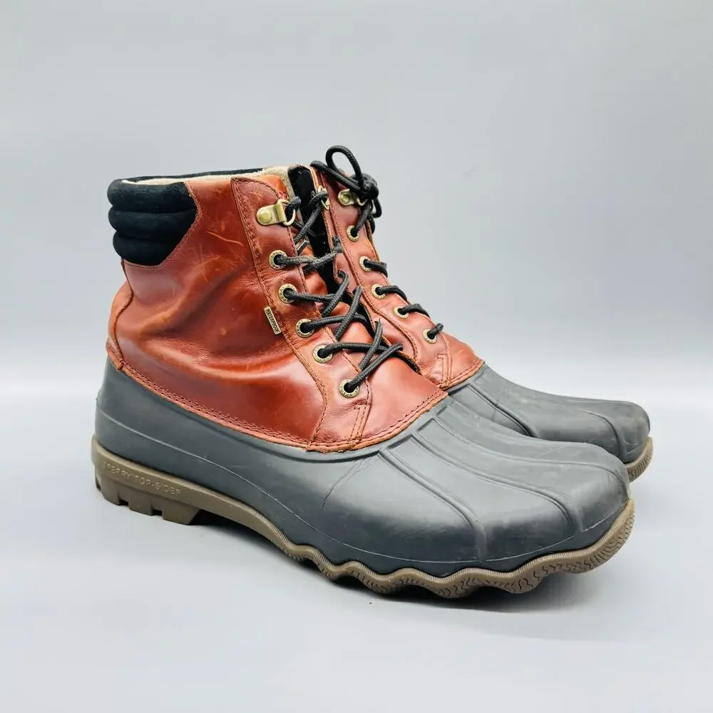 Sperry Boots Mens 11 Brown Leather Top Sider Duck Snow Ankle Lace Up Waterproof